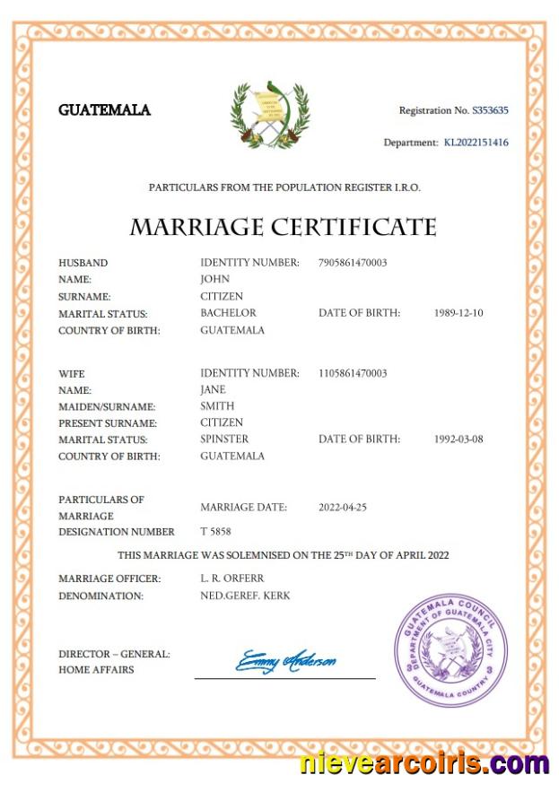 Guatemala marriage certificate